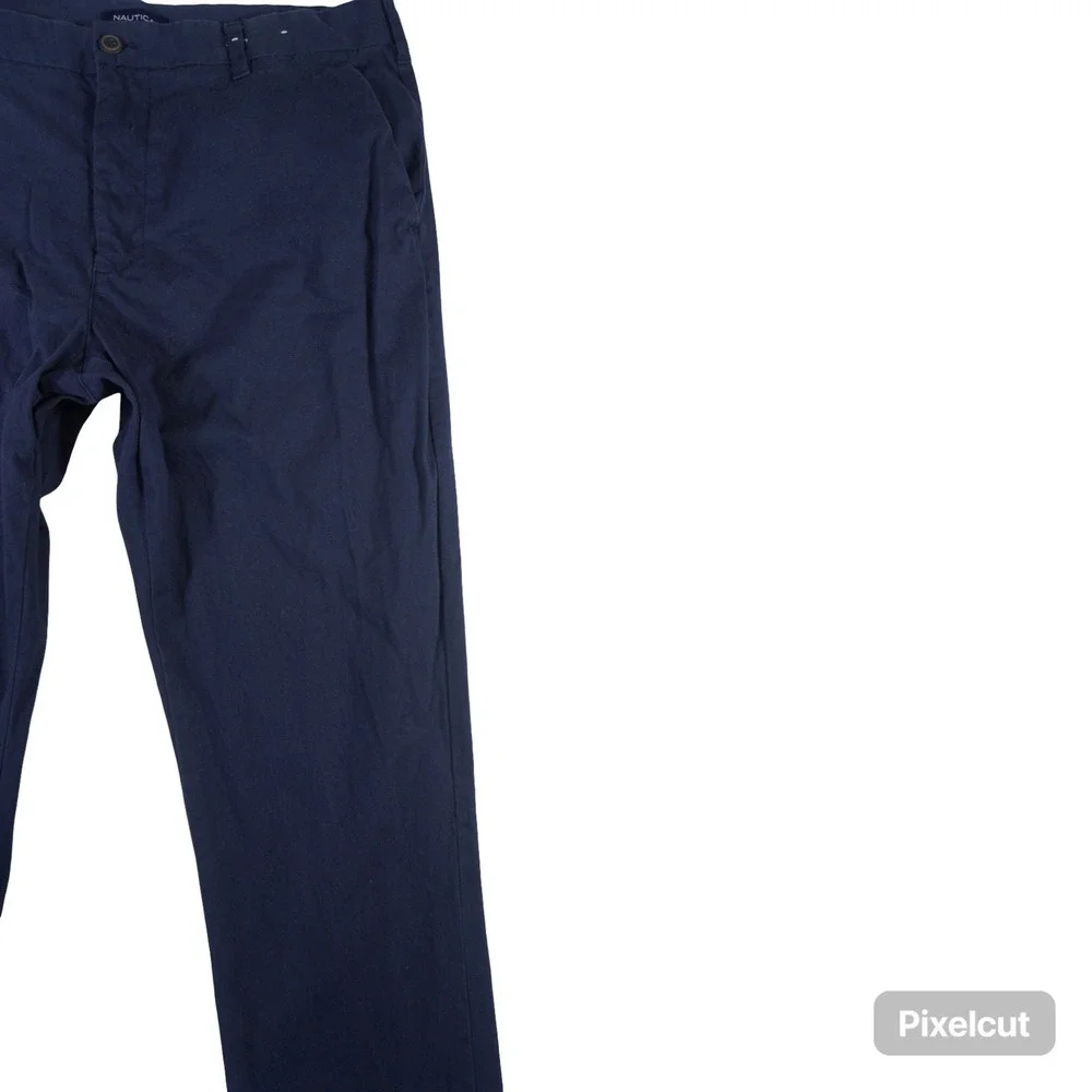 Nautica Chino Pants Mens 36x32 Blue All Day Comfort Flat Front Performance